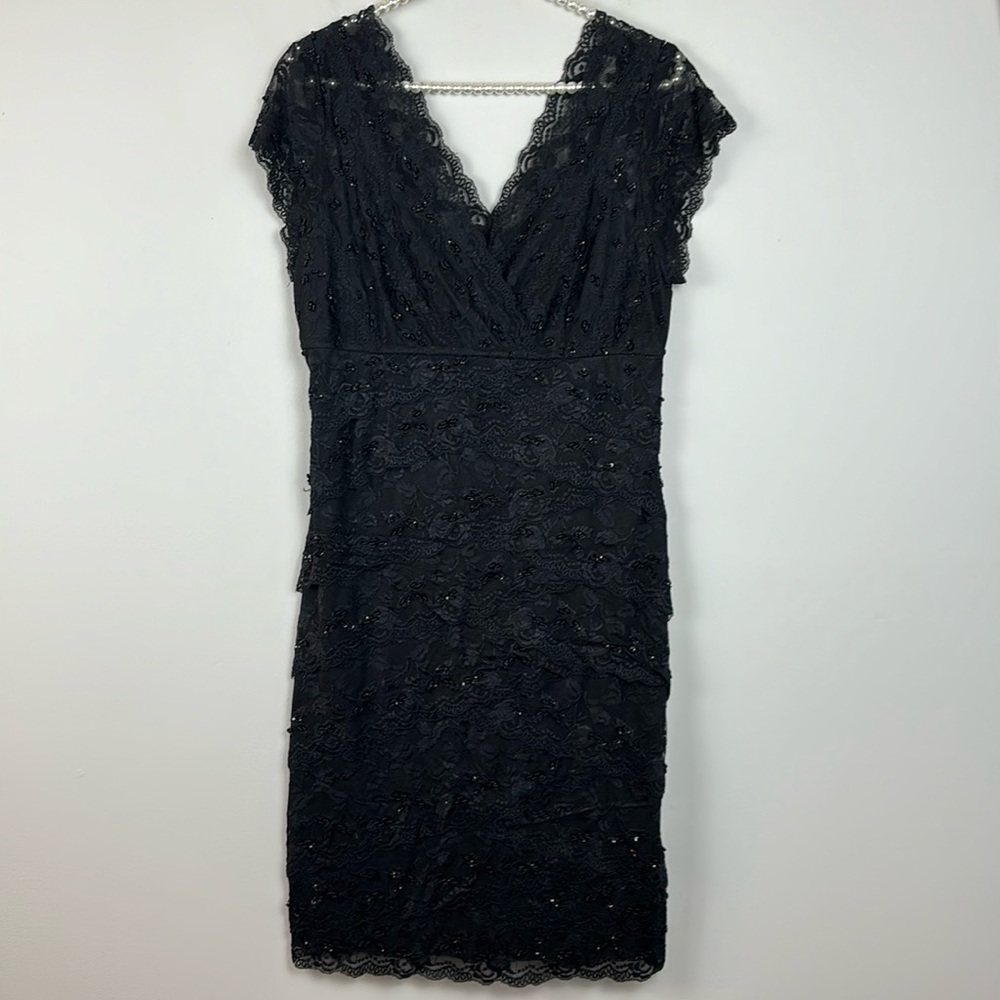 Marina Black Fitted Dress with Beading - Size 10 Petite